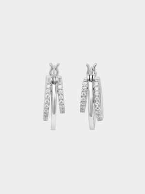 Cheté Sterling Silver Cubic Zirconia Triple Split Hoop Earrings