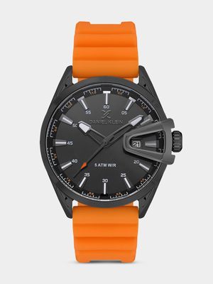 Daniel Klein Black Plated Black Dial Orange Silicone Watch