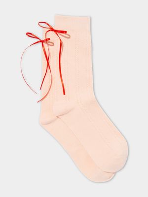 Women's Cotton On Peach Bow Crew Socks