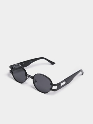 Redbat Unisex Oval Chunky Metal Black Sunglasses