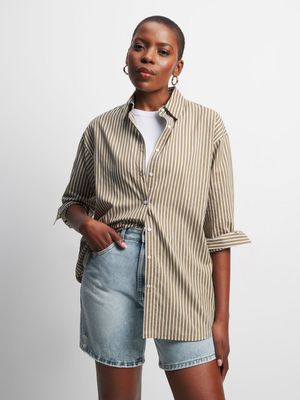 Women's Fatigue & White Striped Shirt