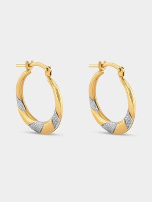 Yellow Gold & Sterling Silver Textured Creole Earrings