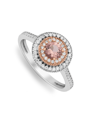 Sterling Silver & Rose Gold, Pink Cubic Zirconia Halo Ring