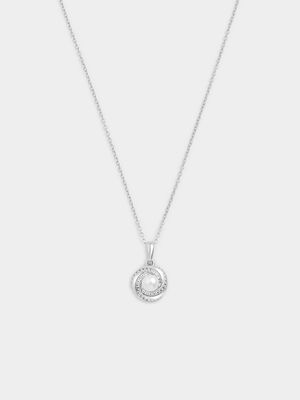 Sterling Silver Diamond & Freshwater Pearl Round Halo Pendant