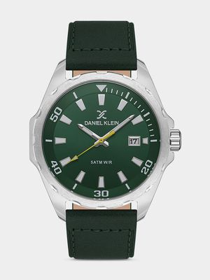 Daniel Klein Silver Plated Green Dial Green Leather Watch