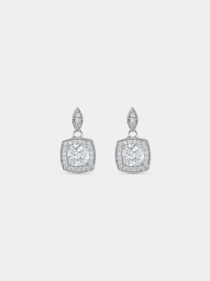 Cheté Sterling Silver Cubic Zirconia Women’s Cushion Halo Drop Earrings