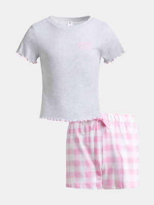 Jet Younger Girls Grey/Pink Summer Nights Pyjama Set