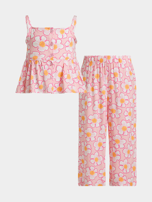 Younger Girl's Pink Floral Cami & Pants Set