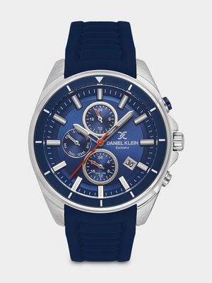 Daniel Klein Silver Plated Blue Silicone Chronographic Watch