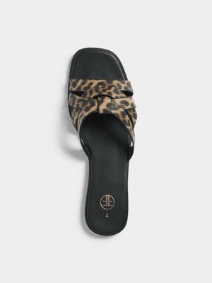 Criss Cross Slide Leopard Print Sandals