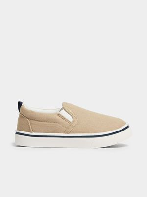 Jet Younger Boys Natural Canvas Slip On Sneakers