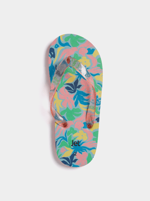 Jet Older Girls Pink Floral Flip Flops