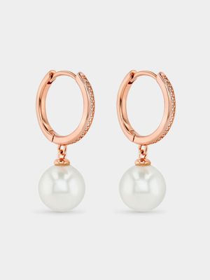 Rose Gold Plated Sterling Silver Shell Pearl Drop Earrings