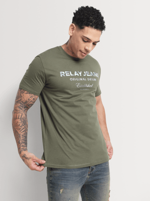 Men's Relay Jeans Slim Fit Camo Branded Fatigue Graphic T-Shirt