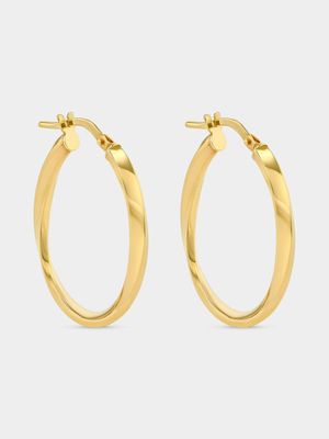 Yellow Gold Twisted Oval Hoop Earrings