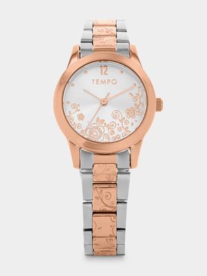 Tempo Women’s Two-Tone Flower Design Bracelet Watch