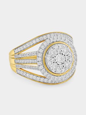 Yellow Gold 1ct Lab Grown Diamond Round Halo Triple Set Ring