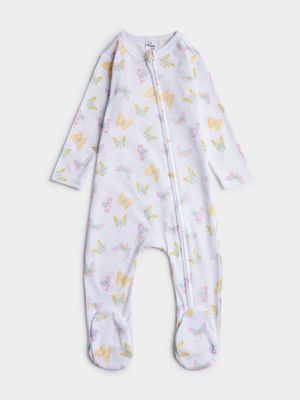 Jet Baby Girls White Butterfly Zip Sleepsuit