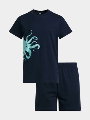 Older Boy's Navy Octopus Sleepwear Set