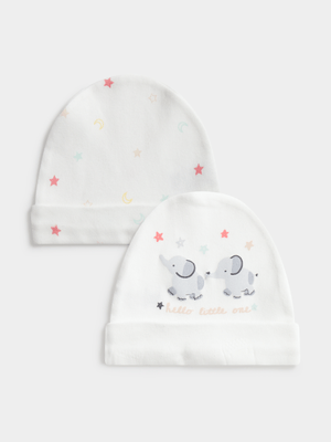 Jet Baby Cream 2 Pack Stars & Elephants Beanies