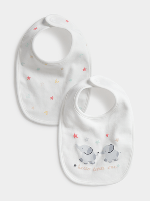 Jet Baby Cream 2 Pack Stars & Elephants Bibs