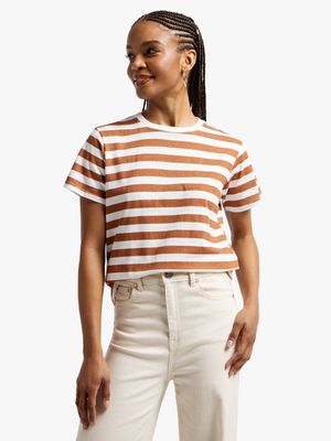 Jet Women's Brown/White Stripe T-Shirt