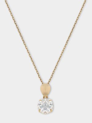 Yellow Gold Cubic Zirconia Solitaire Pendant on Chain