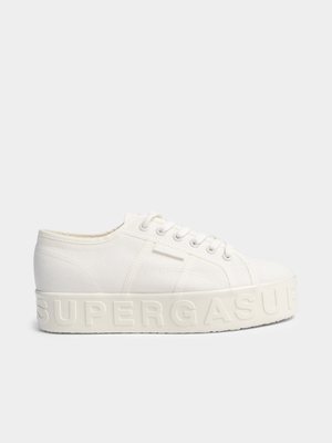 Woman's Superga 2790 Shiny 3D Platform White Sneaker