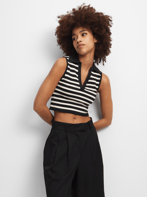 Women's Stripe Seamless Johnny Collar Top