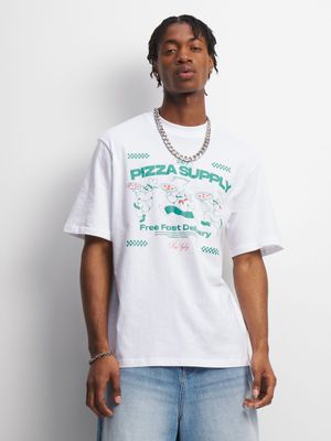 Men's White Pizza Supply Graphic Top