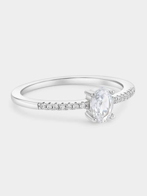 Sterling Silver Cubic Zirconia Oval Solitaire Promise Ring