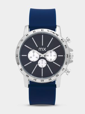 MX Silver Plated Blue & Silver Tone Dial Blue Silicone Watch