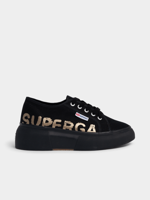 Women's Superga 2287 Bubble Paint Canvas Platform Black Sneaker