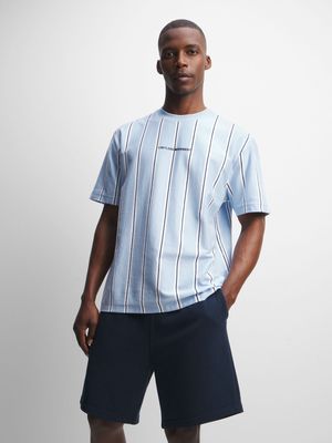 Mens TS Relaxed Fit Vertical Stripe Sky/Navy Tee