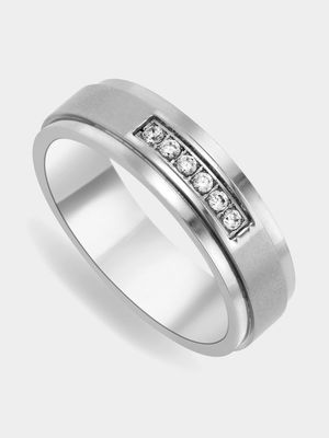 Stainless Steel Matt Cubic Zirconia Men's Ring