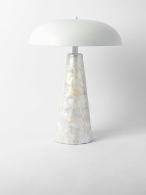 Capiz Cone Lamp With White Dome Shade 42cm