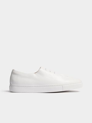 Fabiani Men's White Soft Leather Single Lace Court Sneaker