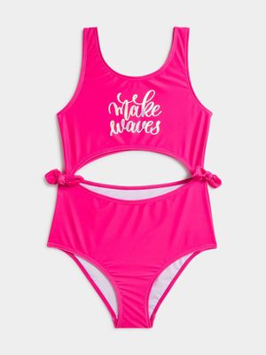 Jet Teen Girls Pink Cut Out 1 Piece Swim Suit