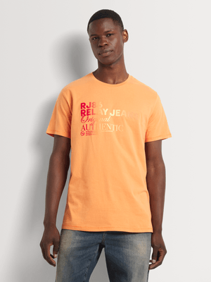 Men's Relay Jeans Slim Fit Ombre Branded Coral Graphic T- Shirt