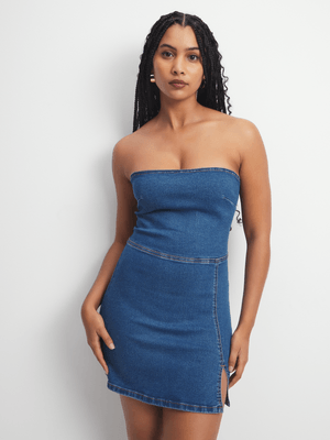 Women's Dark Wash Bandeau Mini Dress