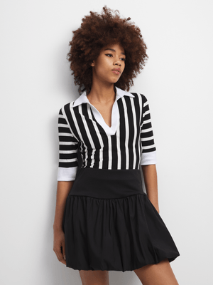 Women's Black & White Johnny Collar Top