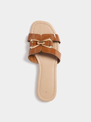 Women's Brown Gold Buckle Sandals