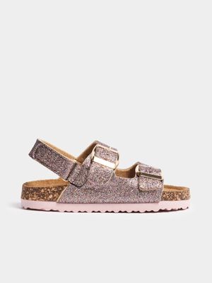 Older Girl's Silver Glitter Double Strap Sandals