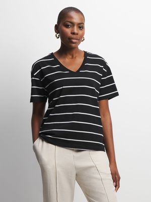 Women's Black & White Striped T-Shirt