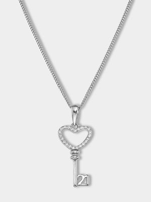 Sterling Silver Cubic Zirconia 21st Key Pendant