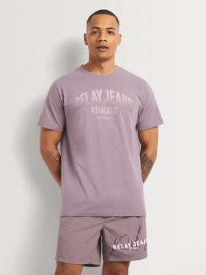 Men's Relay Jeans Slim Fit Ombre Branded Purple Graphic T-Shirt