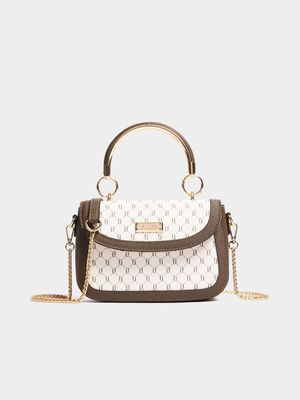 Luella Metal Handle Embroidered Mini Crossbody Bag