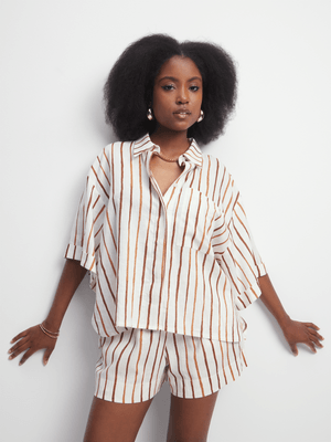 Women's Natural Stripe Co-Ord Oversized Boxy Shirt