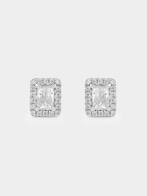 White Gold 0.5ct Lab Grown Diamond Emerald Halo Stud Earrings