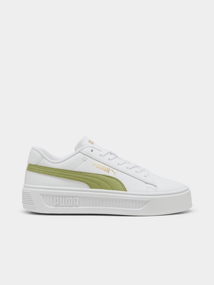 Womens Puma Smash Platform V3 White/Calmining Green Sneakers